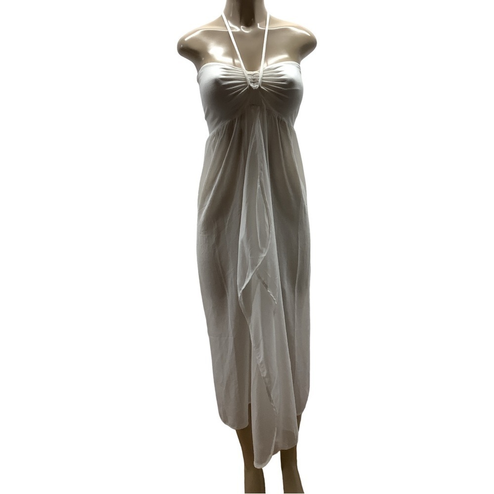 Zury Size S/M White 100% Rayon Strapless Neck Tie Cover Up Dress. Preloved.